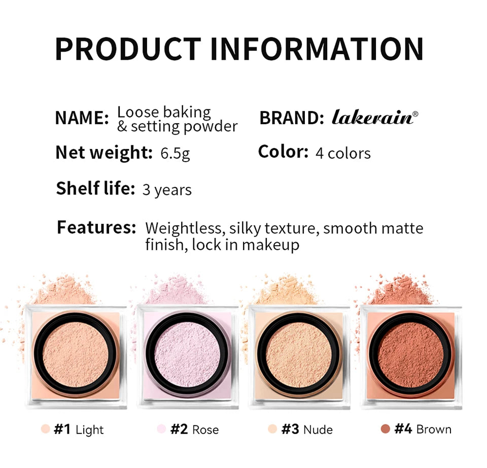 Waterproof Loose Baking&Setting Powder Long Lasting Oil Control Matte Setting Powder Natural Brightening Face Cosmetics