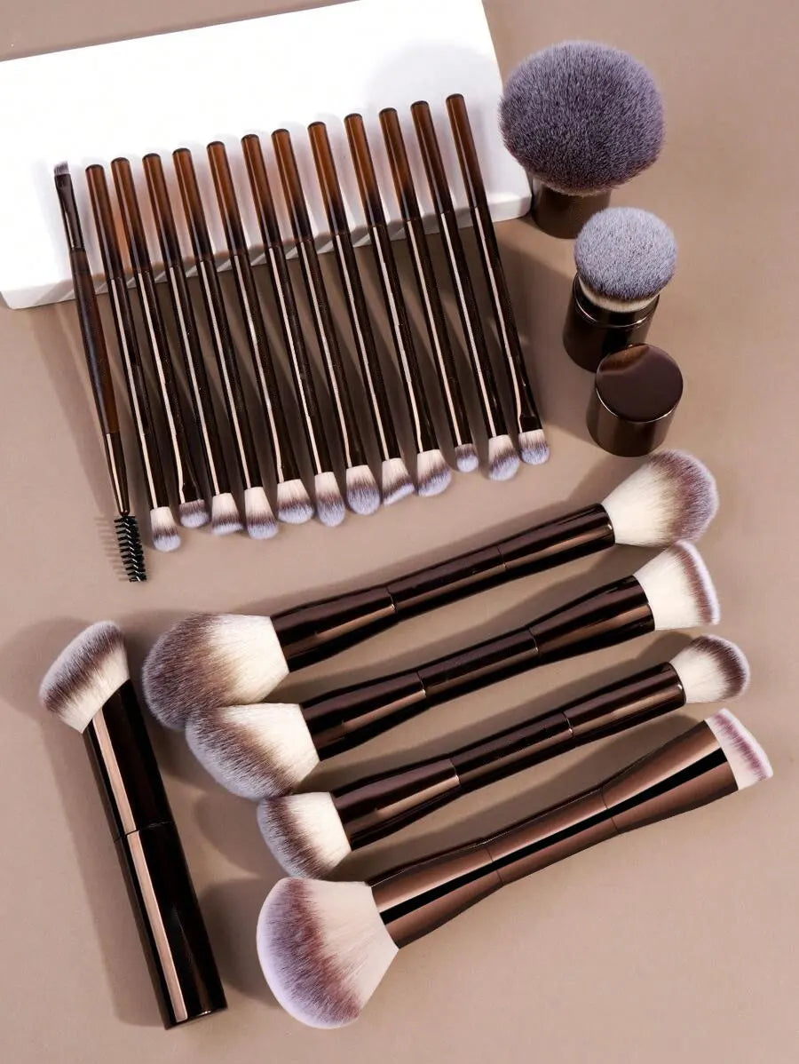 20pcs Professional Soft Aluminum Tube Makeup Brush Set With Velvet Bag,Soft Foundation Brush, Eyeshadow Brush, Eyebrow Brush, Bl