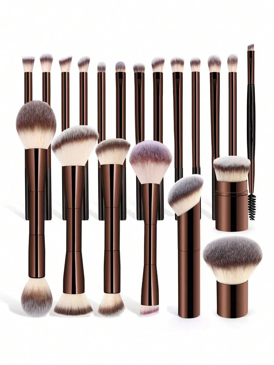 20pcs Professional Soft Aluminum Tube Makeup Brush Set With Velvet Bag,Soft Foundation Brush, Eyeshadow Brush, Eyebrow Brush, Bl