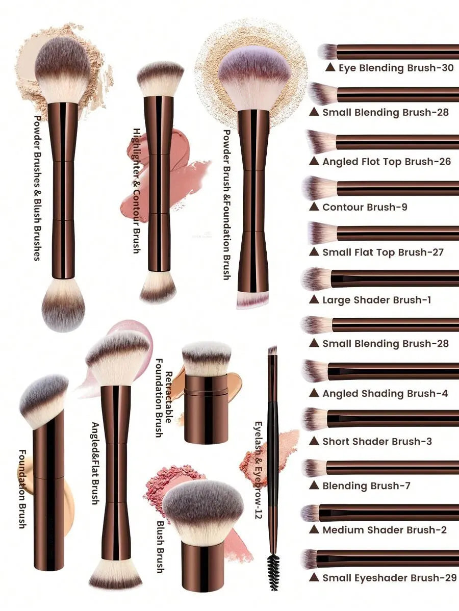 20pcs Professional Soft Aluminum Tube Makeup Brush Set With Velvet Bag,Soft Foundation Brush, Eyeshadow Brush, Eyebrow Brush, Bl