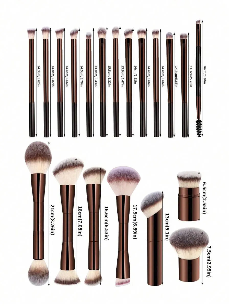 20pcs Professional Soft Aluminum Tube Makeup Brush Set With Velvet Bag,Soft Foundation Brush, Eyeshadow Brush, Eyebrow Brush, Bl