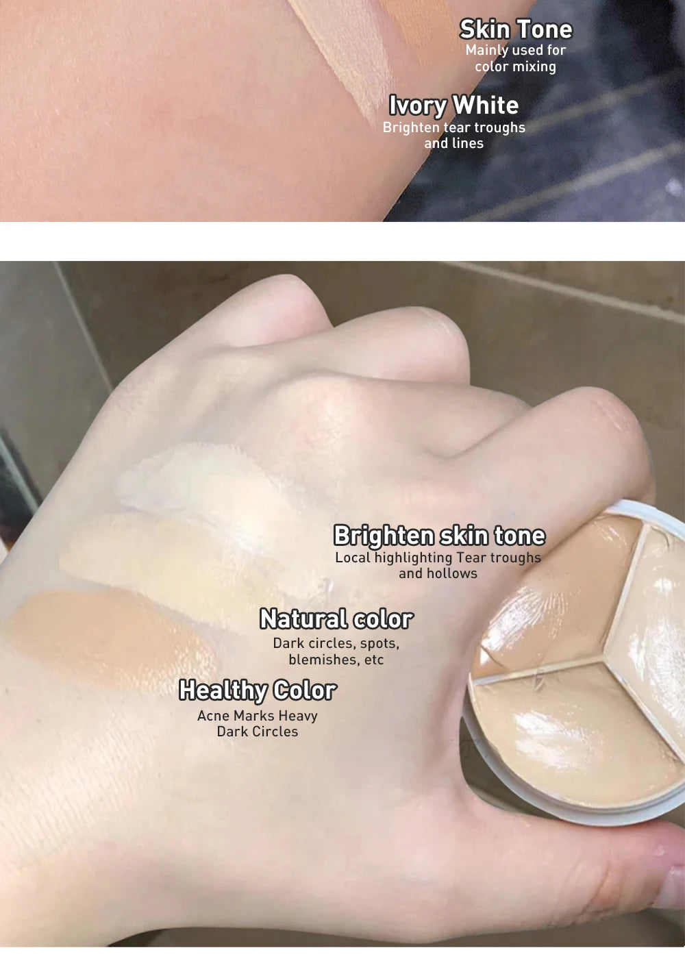3-Color Concealer Palette Professionally Covers Eyes Dark Circles Spots Pimples Black Lacrimal Groove Repair Foundation Make Up