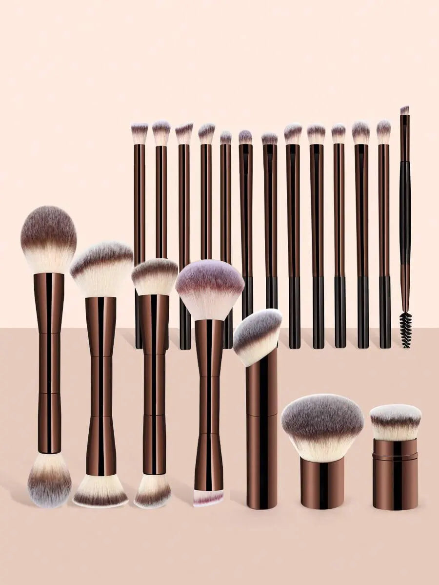 20pcs Professional Soft Aluminum Tube Makeup Brush Set With Velvet Bag,Soft Foundation Brush, Eyeshadow Brush, Eyebrow Brush, Bl