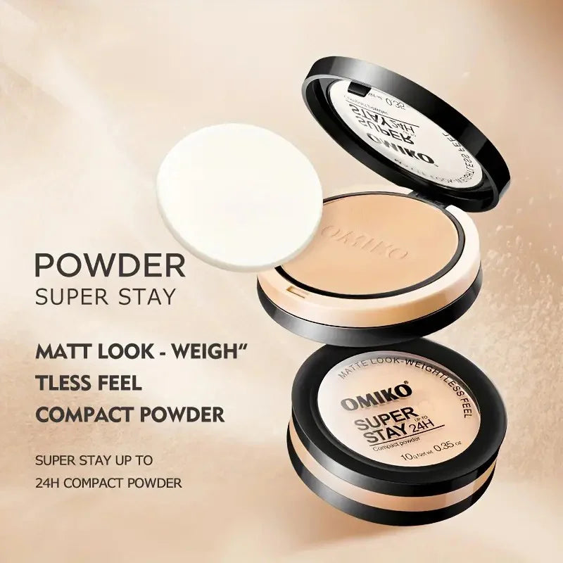 Pressed Powder Waterproof Long-lasting Full Coverage Face Compact Setting Powder Makeup Foundation Oil 3 Color Control Cosmetics