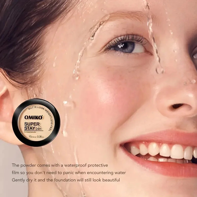 Pressed Powder Waterproof Long-lasting Full Coverage Face Compact Setting Powder Makeup Foundation Oil 3 Color Control Cosmetics